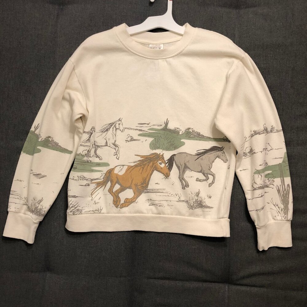 IML Women's Cream Long Sleeve Sweatshirt - Print of Horses - Size XS